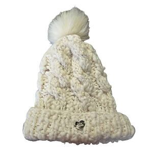 Betsey Johnson Pom Pom Winter Beanie Pearls Chunky Knit Hat